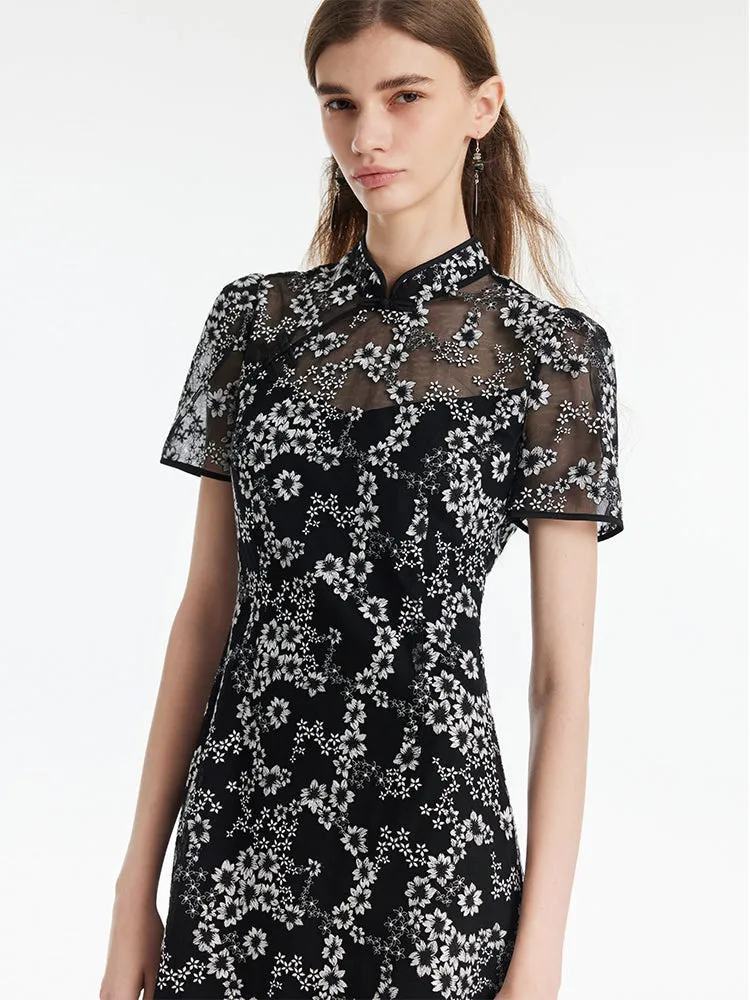 Black Floral Embroidery Cheongsam Women Mini Qipao Dress sold by Goelia product image thumbnail 5