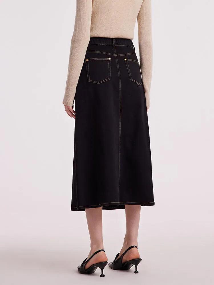 Black Denim A-Line Women Skirt sold by Goelia product image thumbnail 5