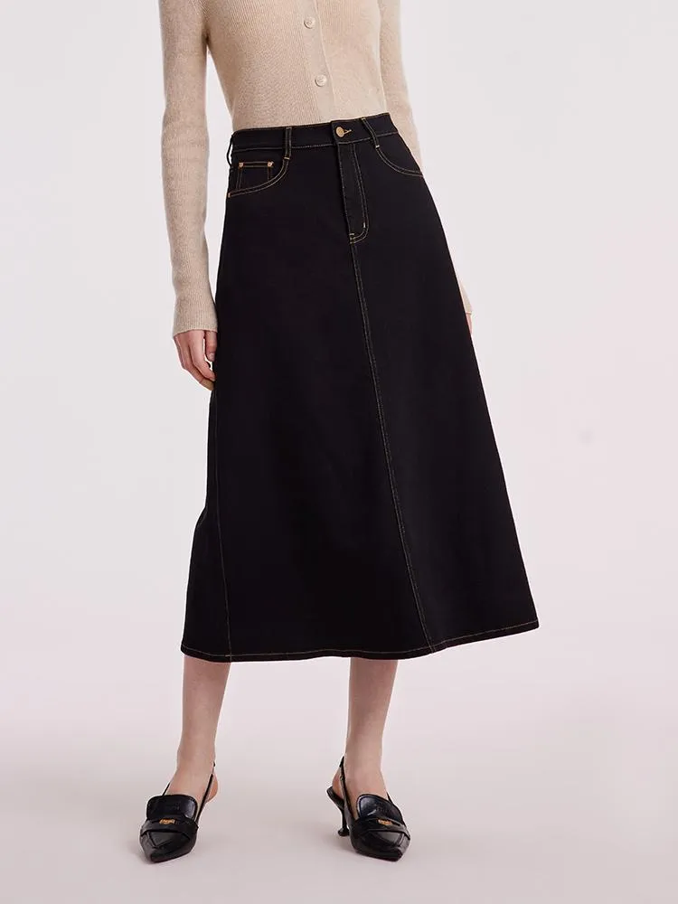 Black Denim A-Line Women Skirt sold by Goelia product image thumbnail 3