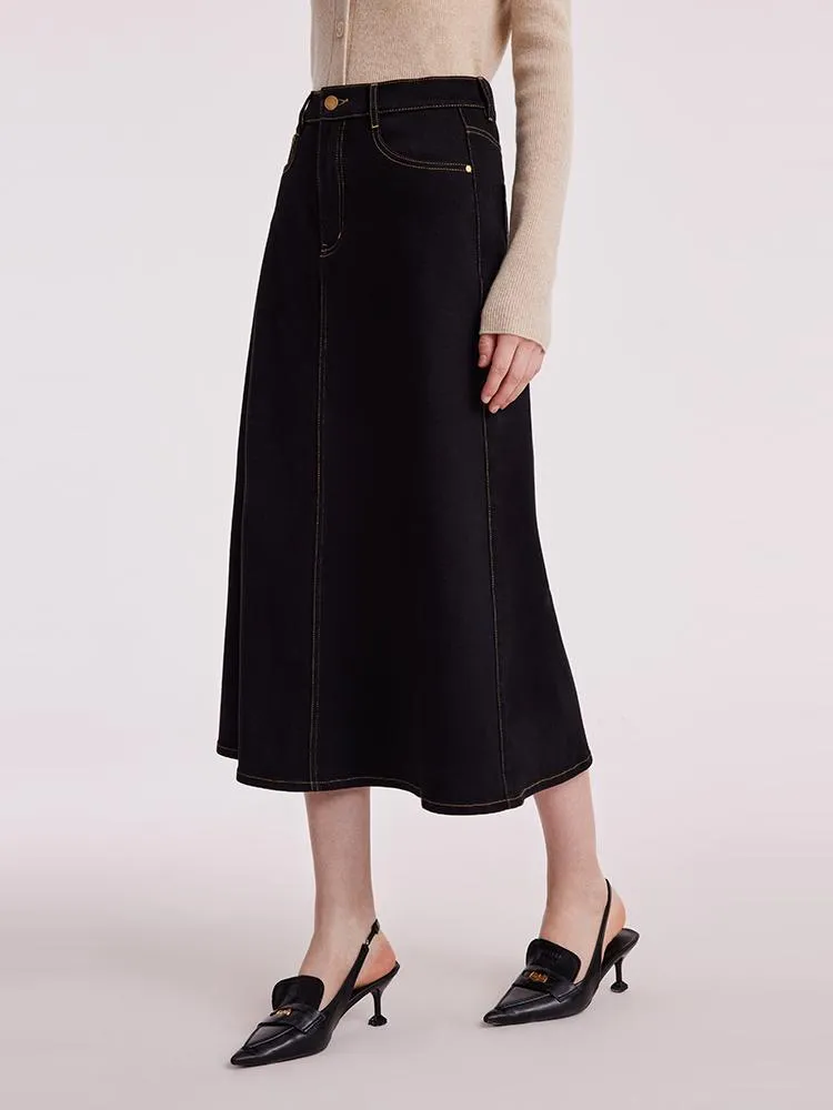 Black Denim A-Line Women Skirt sold by Goelia product image thumbnail 4