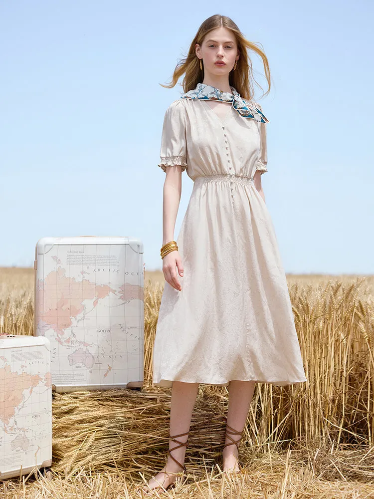 16 Momme Mulberry Silk Jacquard Women Midi Dress sold by Goelia