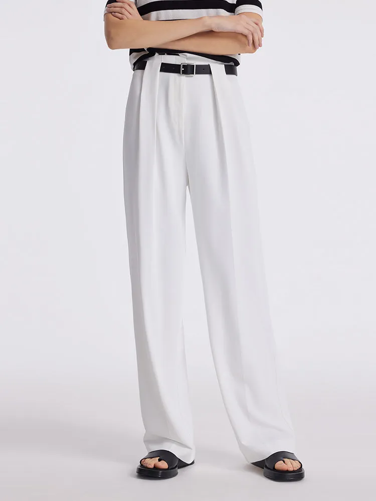 Straight Pleated Women Pants With Leather Belt sold by Goelia