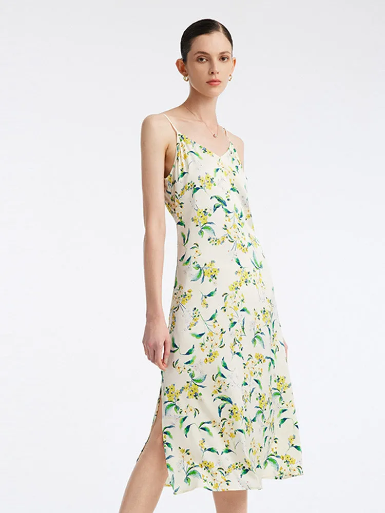 19 Momme Stretch Silk Floral Spaghetti Strap Midi Dress sold by Goelia product image thumbnail 2
