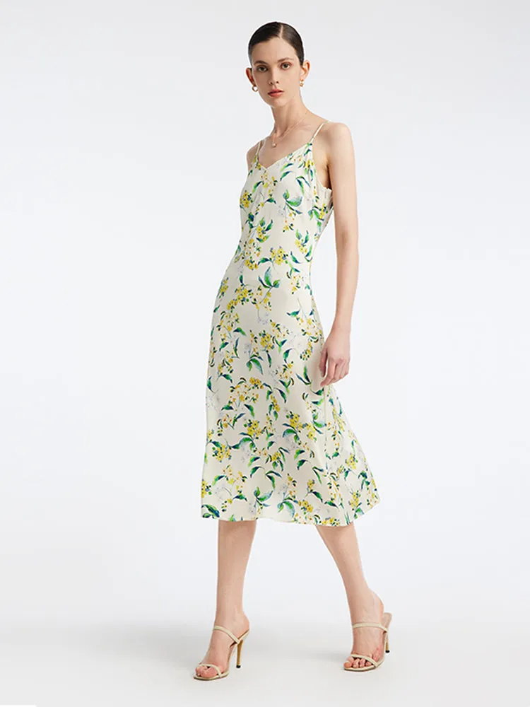 19 Momme Stretch Silk Floral Spaghetti Strap Midi Dress sold by Goelia product image thumbnail 5