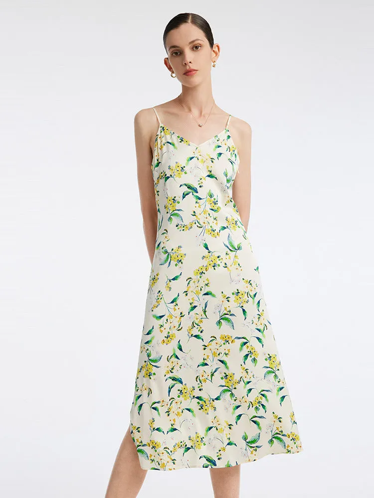 19 Momme Stretch Silk Floral Spaghetti Strap Midi Dress sold by Goelia product image thumbnail 3
