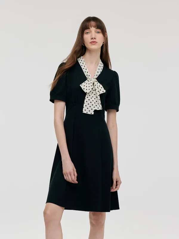Bow Tie Neck Patchwork Women Mini Dress sold by Goelia