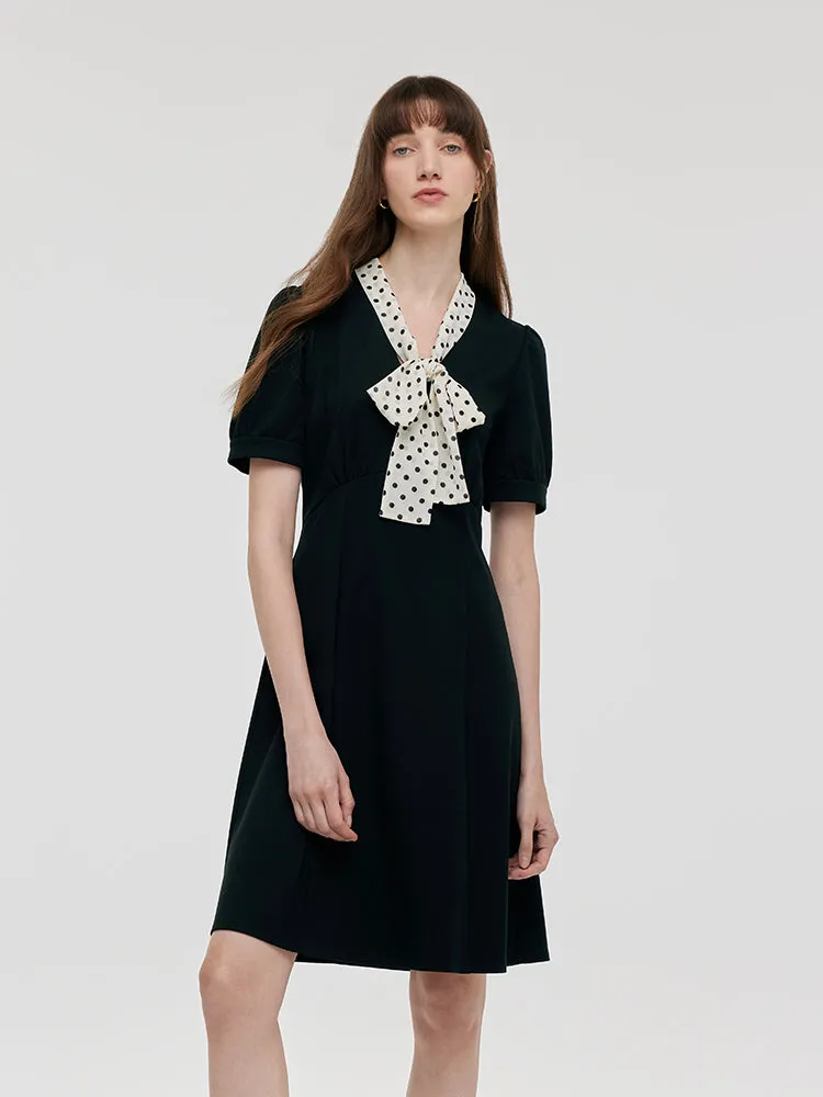 Bow Tie Neck Patchwork Women Mini Dress sold by Goelia