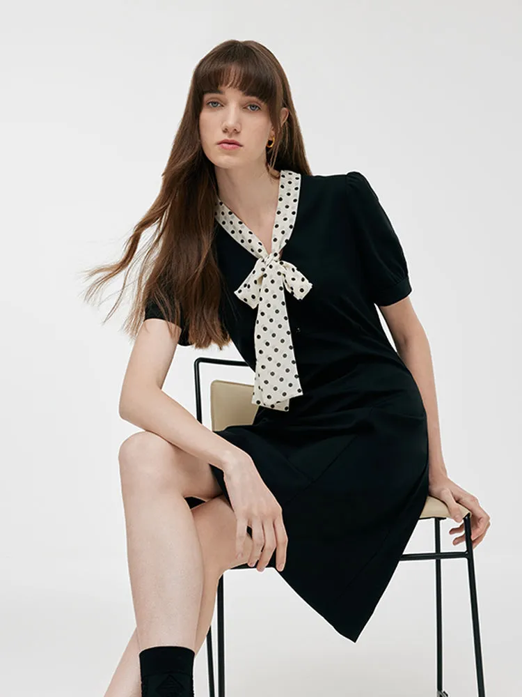 Bow Tie Neck Patchwork Women Mini Dress sold by Goelia product image thumbnail 5