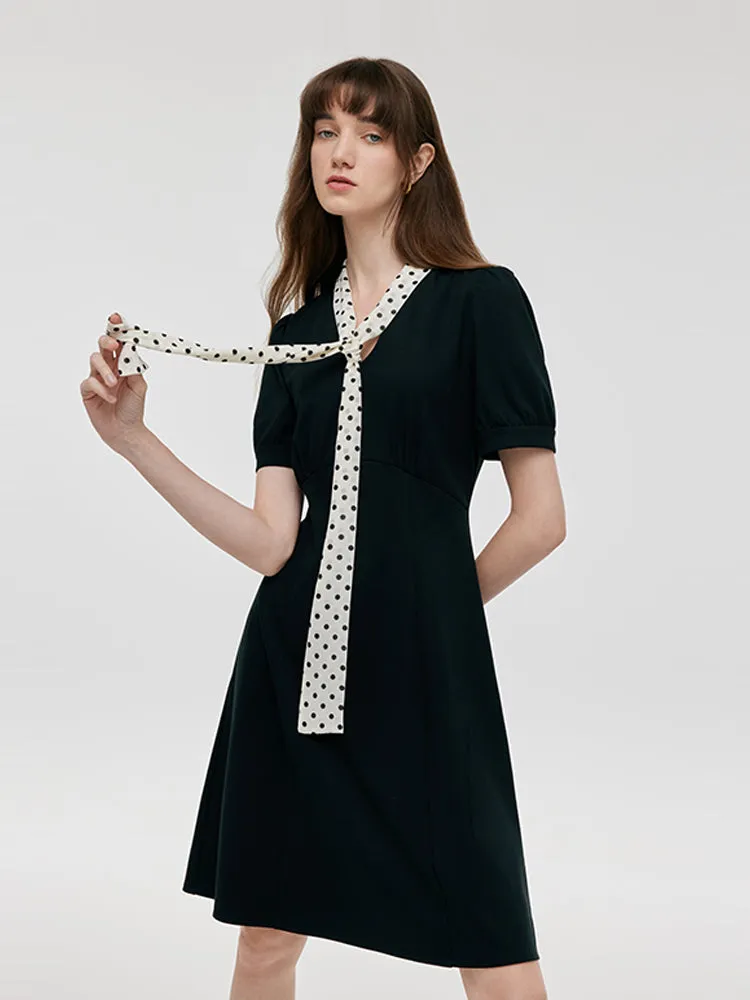Bow Tie Neck Patchwork Women Mini Dress sold by Goelia product image thumbnail 4
