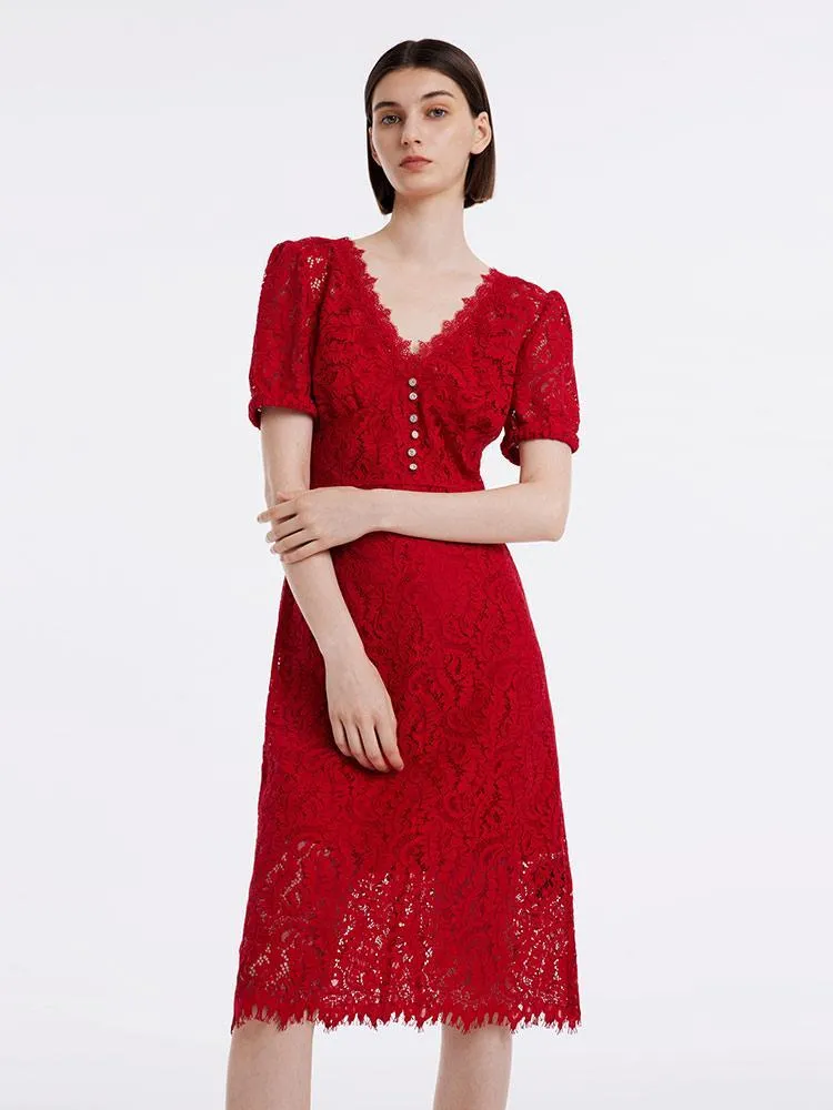 Lace V-Neck Mid Sleeve Cocktail Dress sold by Goelia product image thumbnail 3