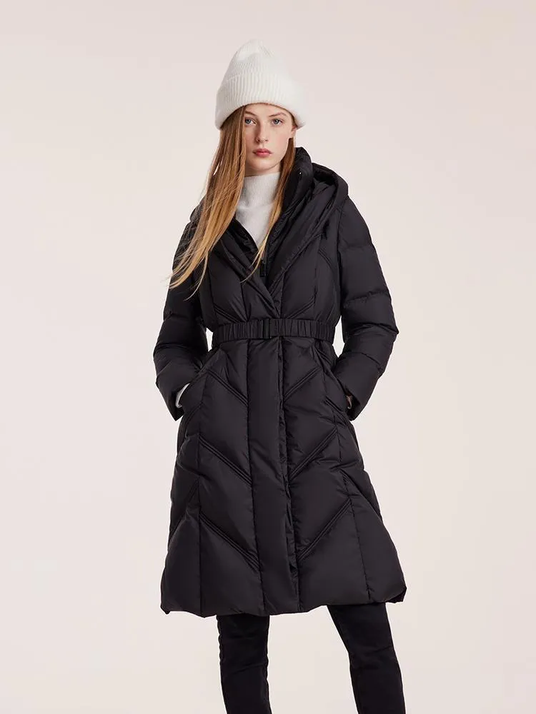 Triple Protection Fabric Gathered Waist Long Goose Down Garment sold by Goelia