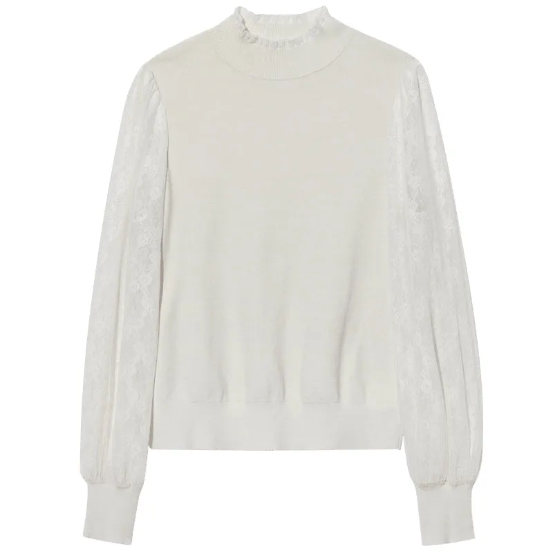 Tencel Patchwork Lantern Sleeve Women Sweater sold by Goelia product image thumbnail 5