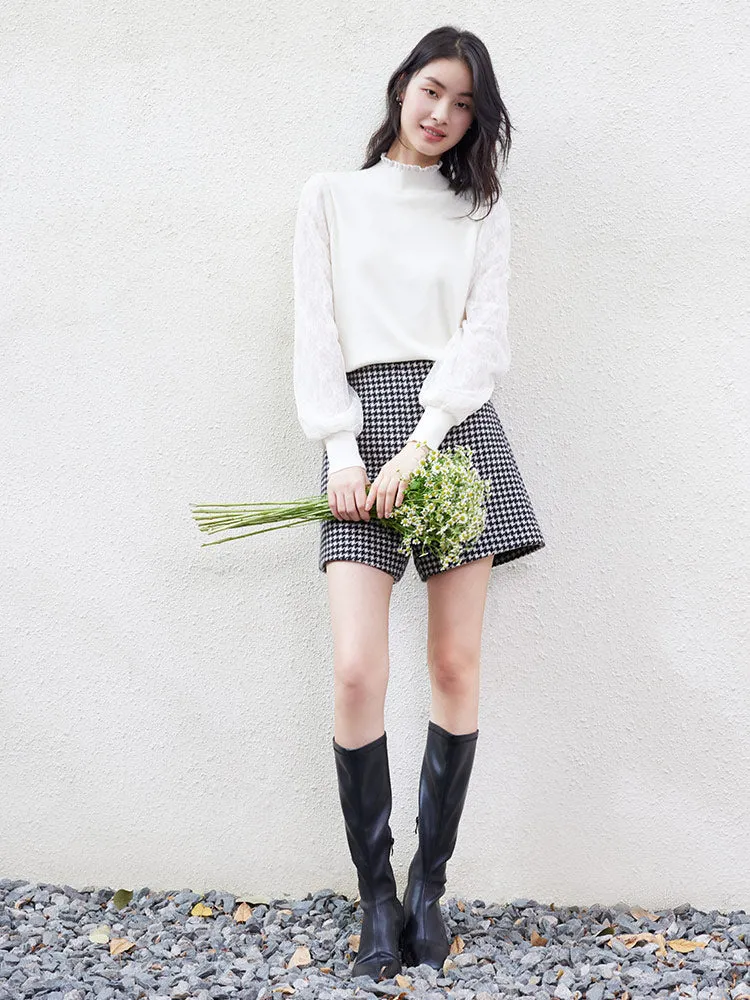 Tencel Patchwork Lantern Sleeve Women Sweater sold by Goelia