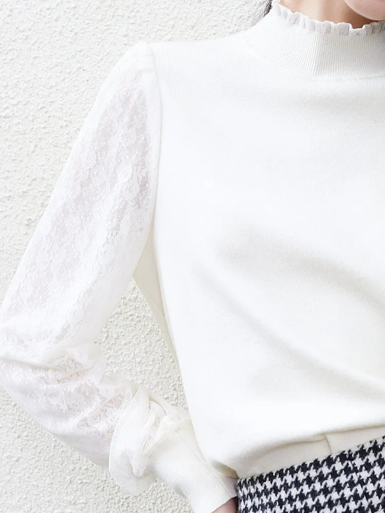 Tencel Patchwork Lantern Sleeve Women Sweater sold by Goelia product image thumbnail 4