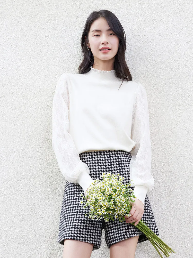 Tencel Patchwork Lantern Sleeve Women Sweater sold by Goelia product image thumbnail 2