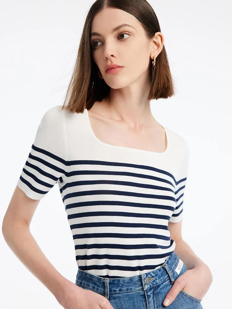 Striped Skinny Women Knit Top sold by Goelia