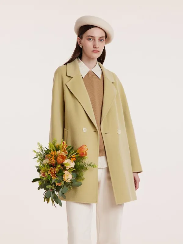 Pure Wool Mid-Length Notched Lapel Double-Faced Women Coat sold by Goelia