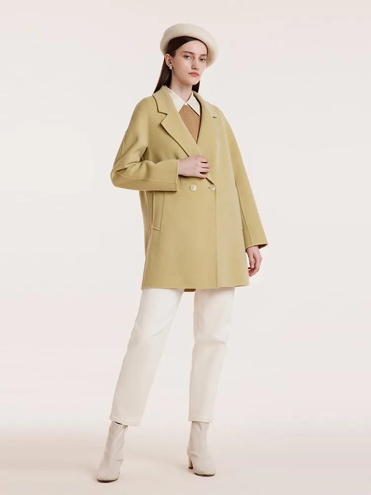 Pure Wool Mid-Length Notched Lapel Double-Faced Women Coat sold by Goelia product image thumbnail 2