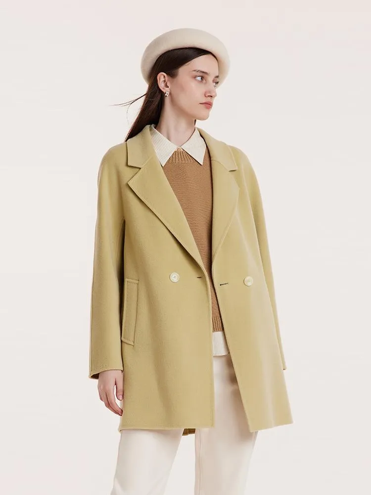 Pure Wool Mid-Length Notched Lapel Double-Faced Women Coat sold by Goelia product image thumbnail 3