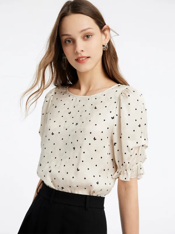 Round Neck Polka Dots Women Blouse sold by Goelia