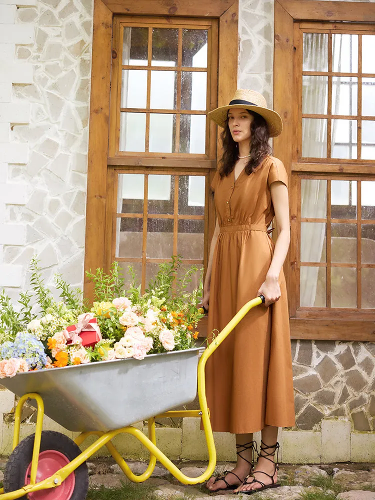 V-Neck Gathered Waist Women Maxi Dress sold by Goelia product image thumbnail 2