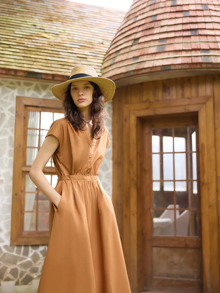 V-Neck Gathered Waist Women Maxi Dress sold by Goelia product image thumbnail 3