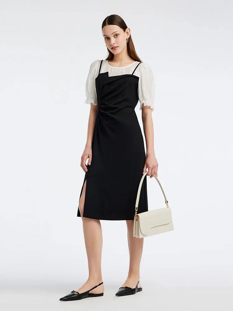 Knitted Puff Sleeve Patchwork Midi Dress sold by Goelia product image thumbnail 2