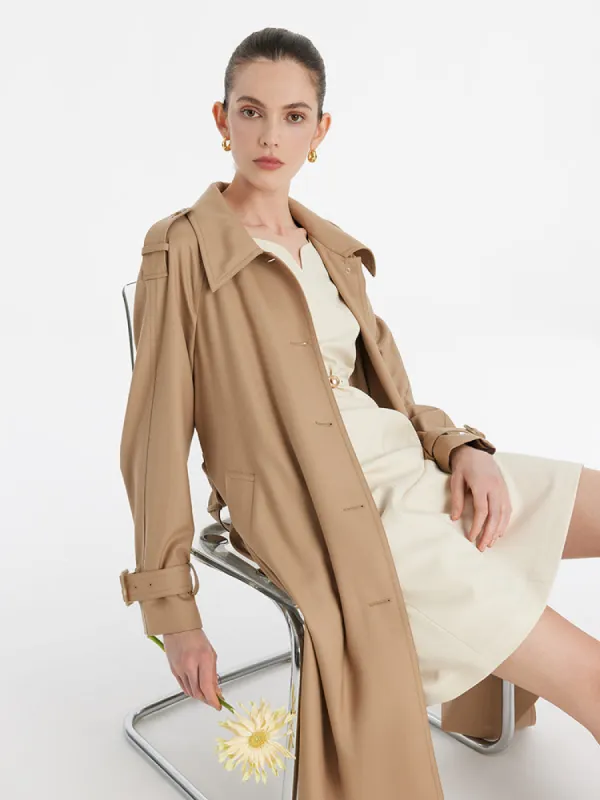 Worsted Wool Lapel Women Trench Coat With Belt sold by Goelia