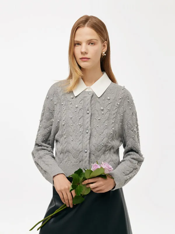 Mohair Blend Pearl Women Cardigan sold by Goelia