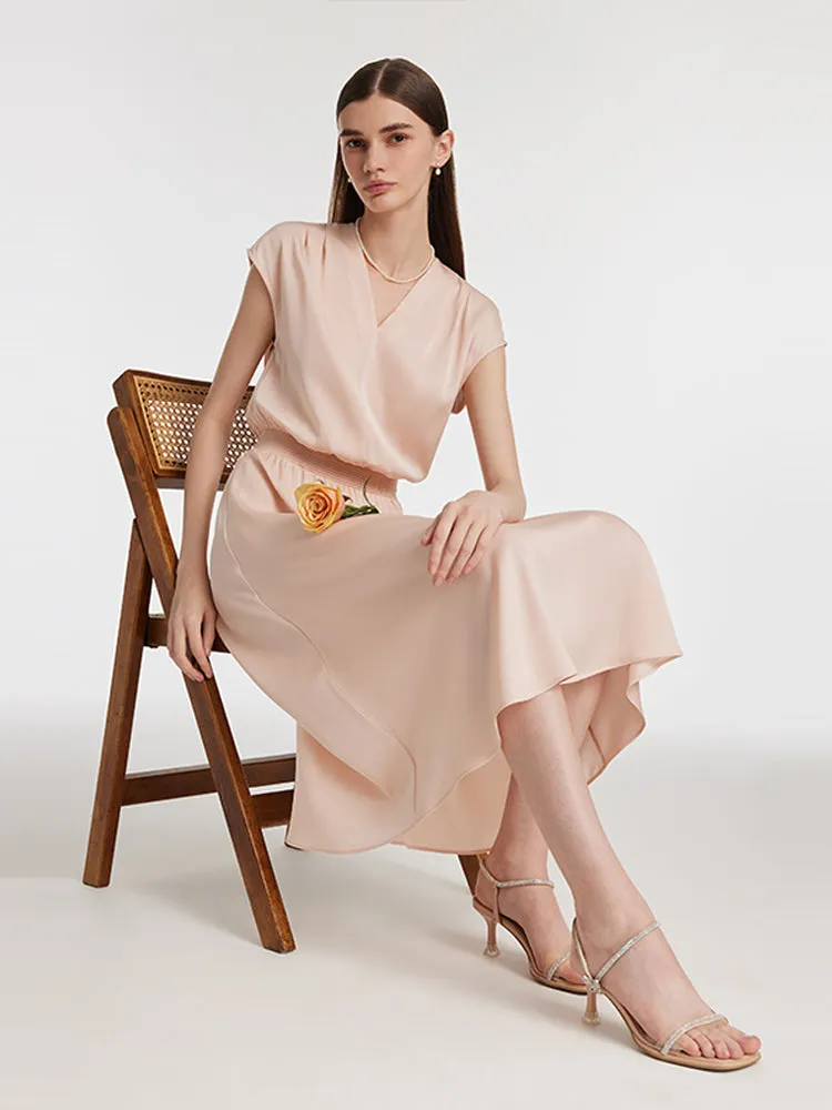 22 Momme Mulberry Silk Gathered Waist Women Midi Dress sold by Goelia product image thumbnail 2