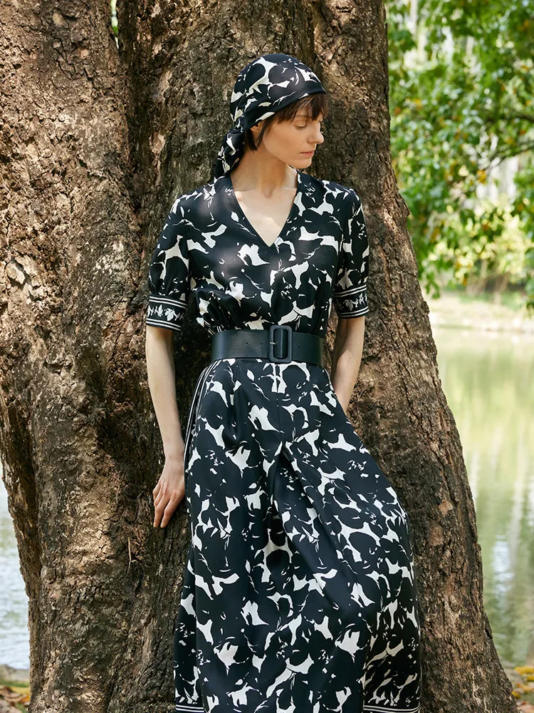 14 Momme Mulberry Silk Iris Print Women Maxi Dress With Belt sold by Goelia product image thumbnail 4