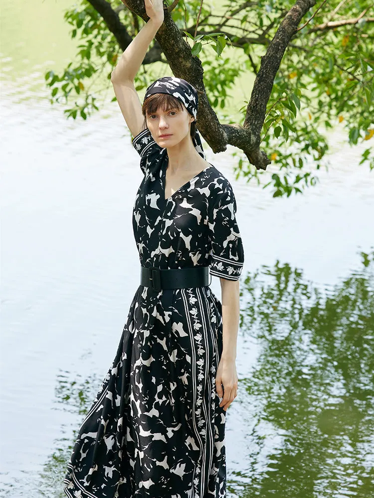 14 Momme Mulberry Silk Iris Print Women Maxi Dress With Belt sold by Goelia product image thumbnail 3