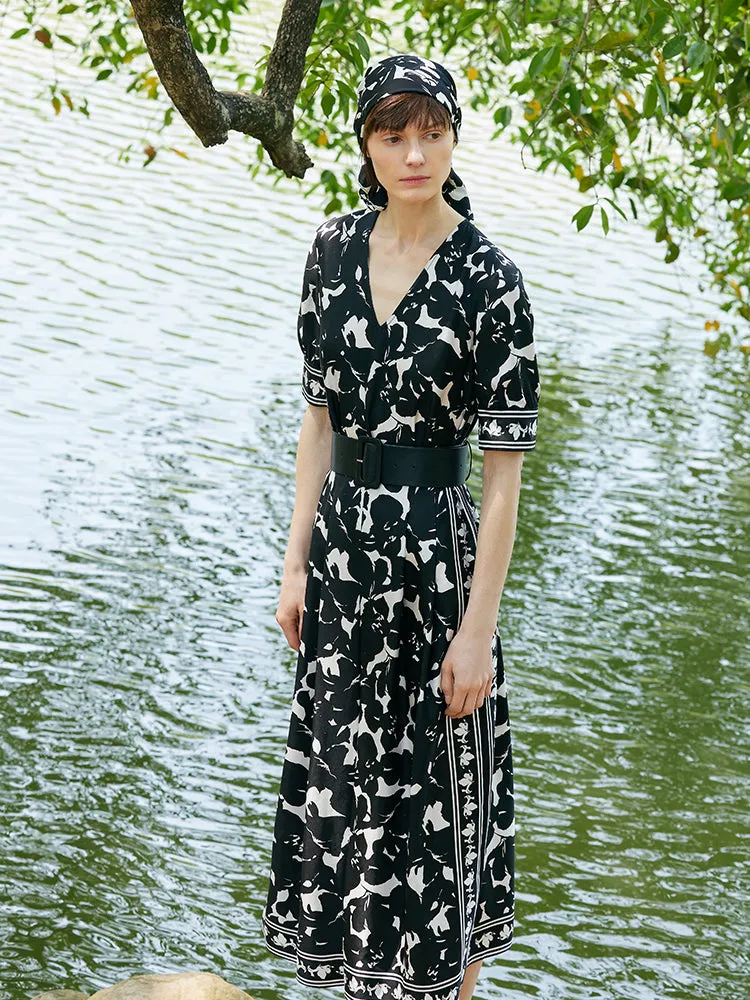 14 Momme Mulberry Silk Iris Print Women Maxi Dress With Belt sold by Goelia product image thumbnail 2