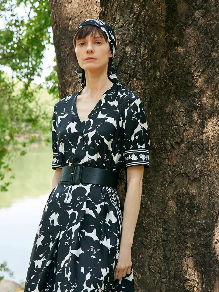 14 Momme Mulberry Silk Iris Print Women Maxi Dress With Belt sold by Goelia product image thumbnail 5