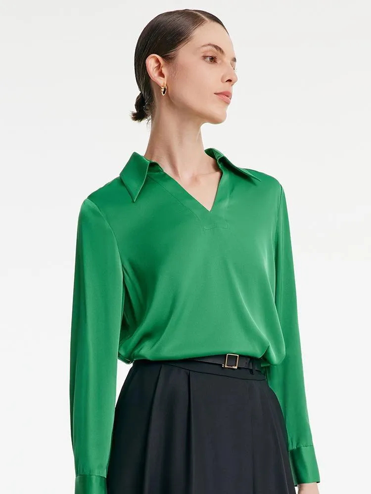 22 Momme V-neck Stretch Silk Woven Women Shirt sold by Goelia product image thumbnail 3