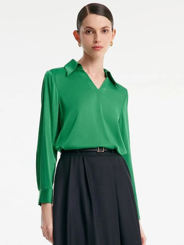 22 Momme V-neck Stretch Silk Woven Women Shirt sold by Goelia