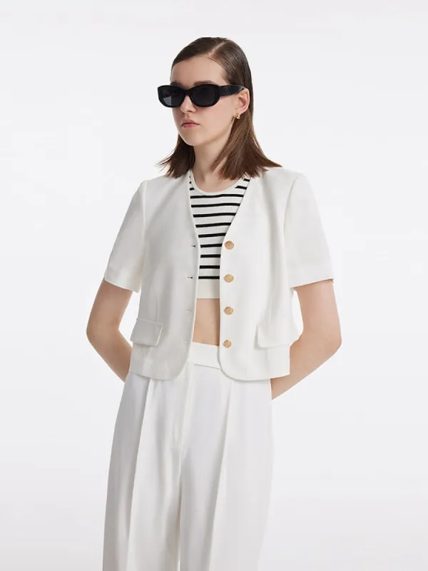 Acetate Single-Breasted Women Crop Blazer sold by Goelia