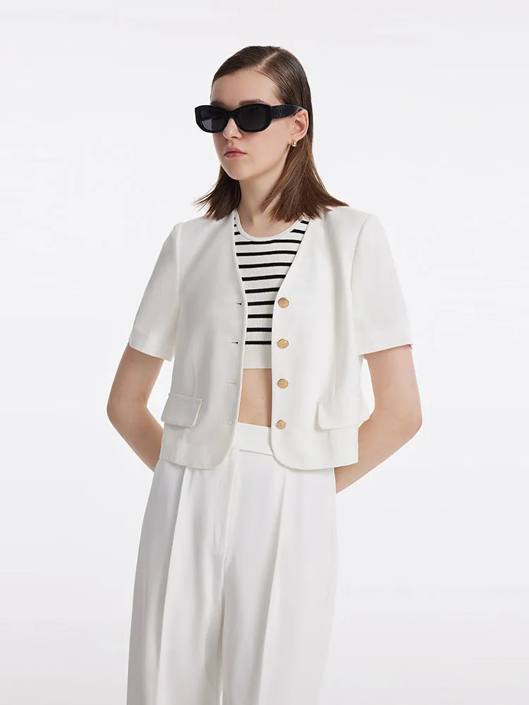 Acetate Single-Breasted Women Crop Blazer sold by Goelia