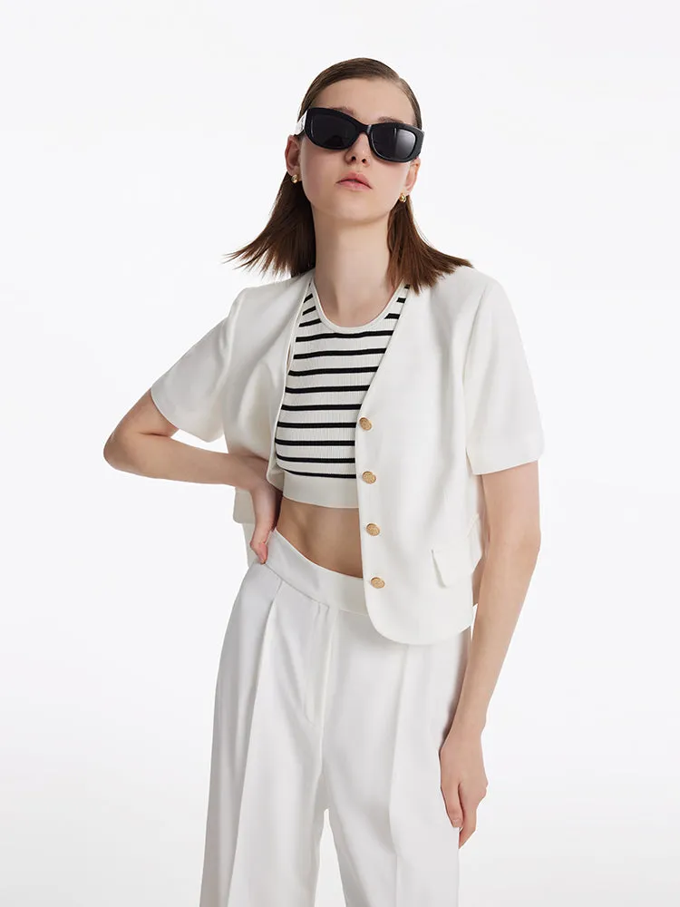 Acetate Single-Breasted Women Crop Blazer sold by Goelia product image thumbnail 3