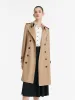 Worsted Wool Gathered Waist Double-Breasted Women Trench Coat sold by Goelia