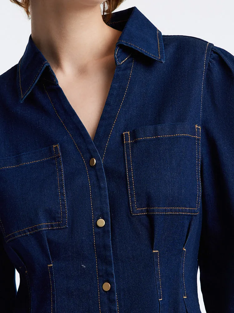 Gathered Waist Denim Mini Dress sold by Goelia product image thumbnail 4