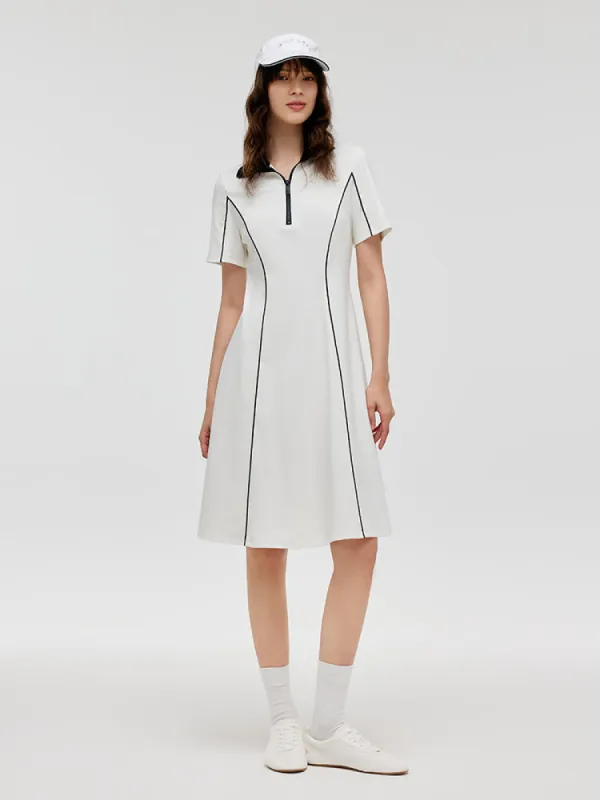 Contrast Trim Lapel Women Knitted Mini Dress sold by Goelia