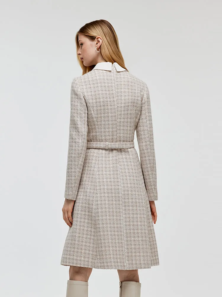 Wool Blend Tweed Patchwork Lapel Women Midi Dress With Belt sold by Goelia product image thumbnail 3