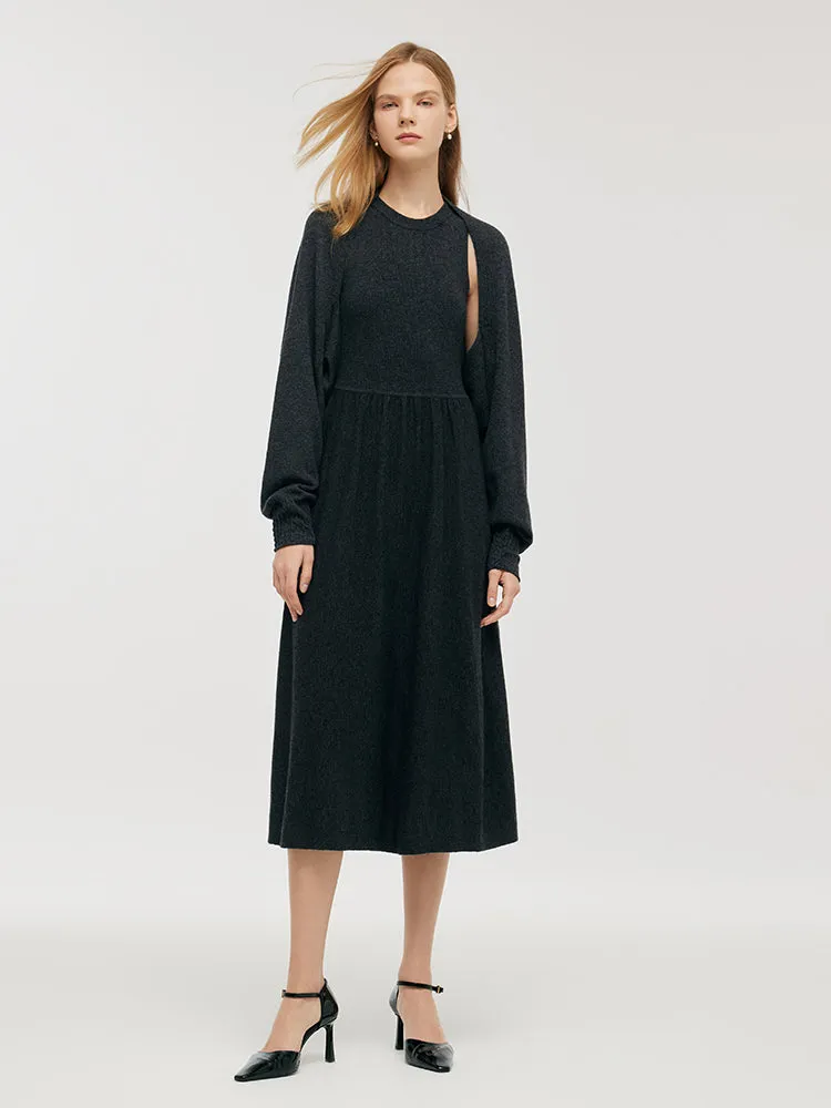 Wool Blend Multi-purpose Scarf And Sleeveless Knitted Midi Dress Two-Piece Set sold by Goelia product image thumbnail 2