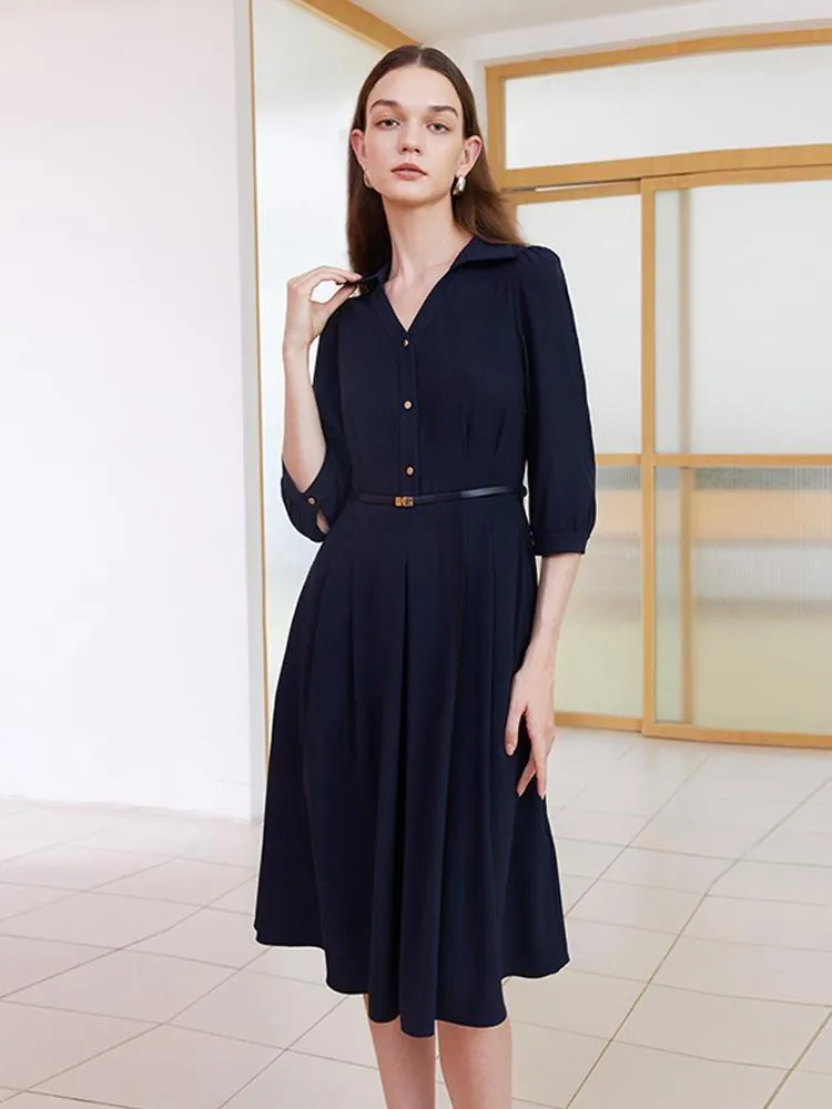 V-neck Midi Dress With Belt sold by Goelia