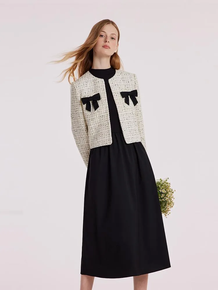 Wool Blend Tweed Short Women Jacket And Long Sleeve Dress Set sold by Goelia product image thumbnail 3