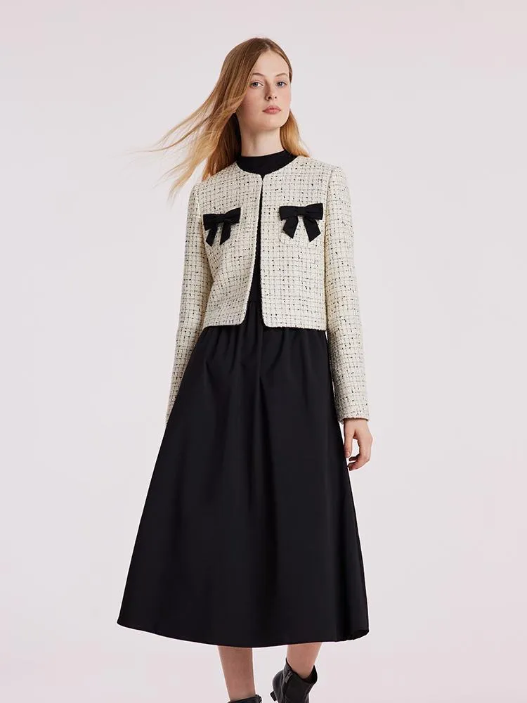 Wool Blend Tweed Short Women Jacket And Long Sleeve Dress Set sold by Goelia