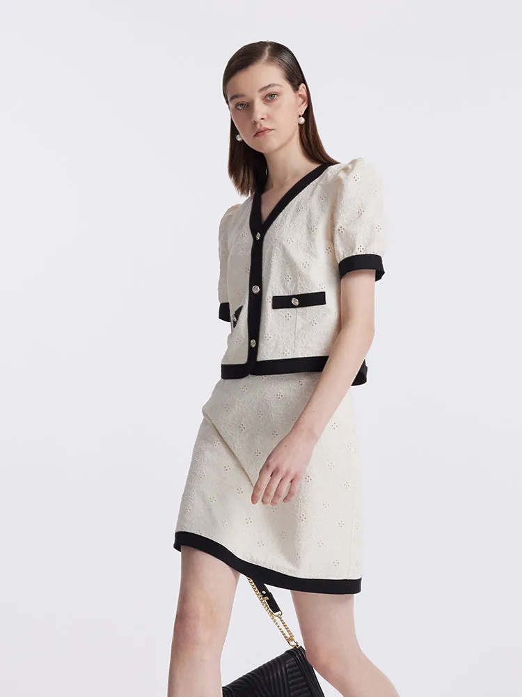 Contrast Trim Embroidered Top And Skirt Two-Piece Set sold by Goelia product image thumbnail 5