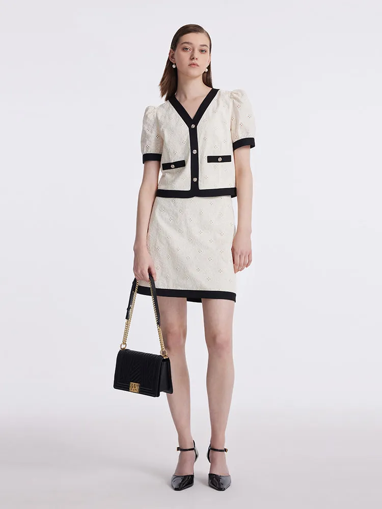 Contrast Trim Embroidered Top And Skirt Two-Piece Set sold by Goelia product image thumbnail 2