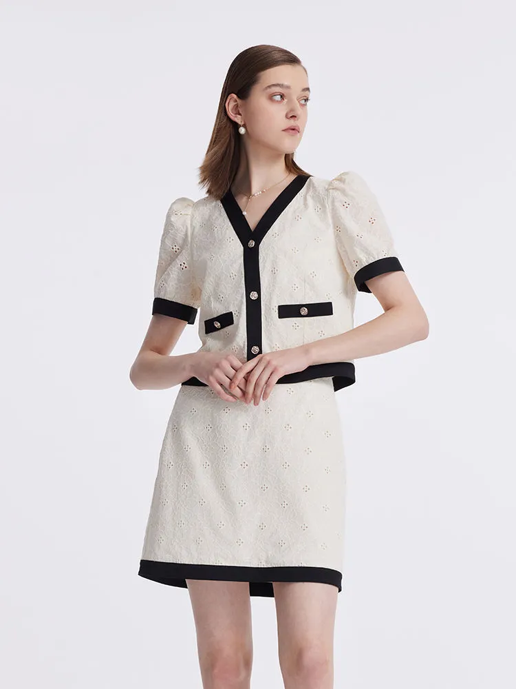 Contrast Trim Embroidered Top And Skirt Two-Piece Set sold by Goelia product image thumbnail 4